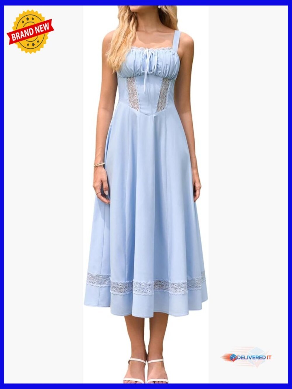 Women's Corset Midi Dress A-Line Lace Smocked Back Formal Sundress